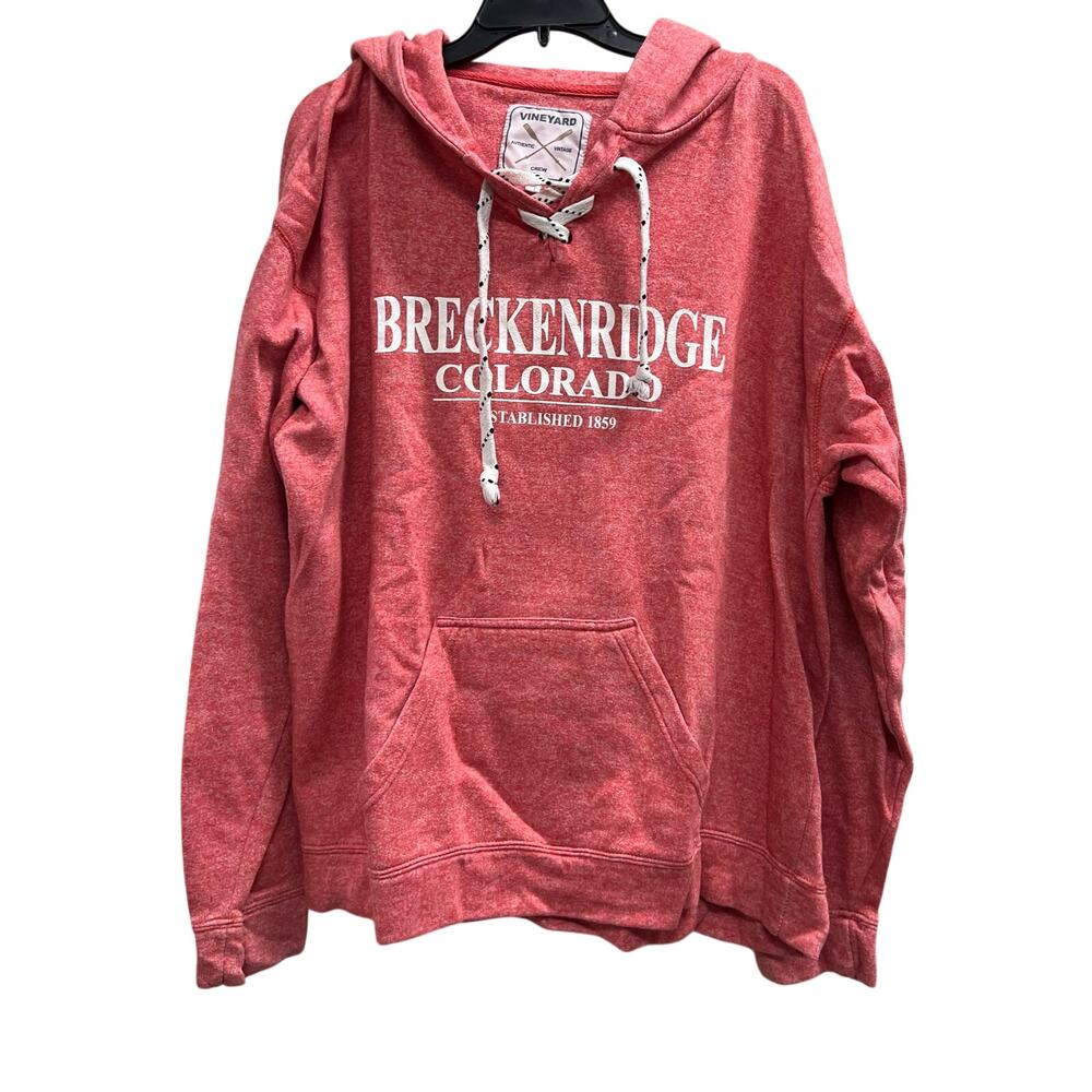 Vineyard Coral red Breckenridge Colorado coral hoodie white laced neckline sz XL